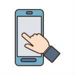 Graphic icon of a hand using a smartphone