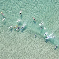 Beach in Australia with surfers