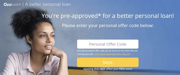 OppLoans installment loans preapproval application screenshot