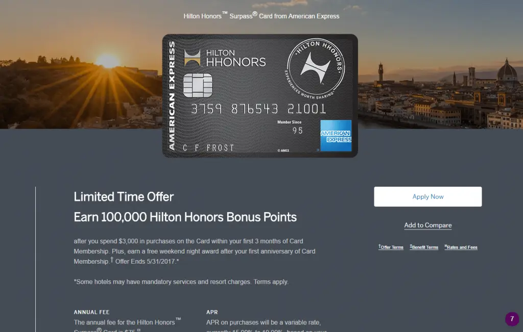 Hilton Honors Surpass Card step1