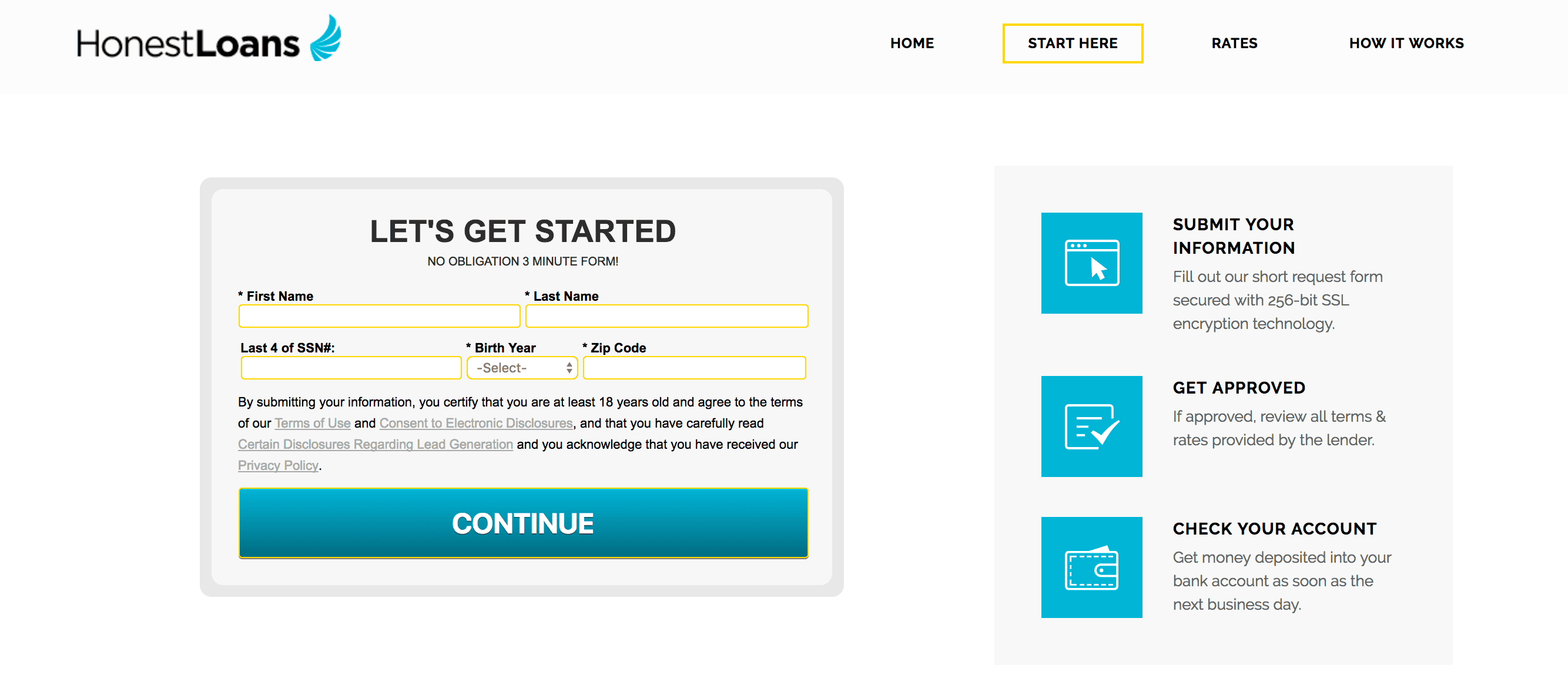Honest Loans webpage screenshot