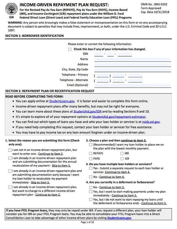 Steps to fill out the student loan IDR plan form | finder.com