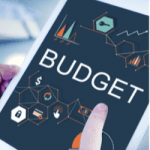a tablet with the word BUDGET