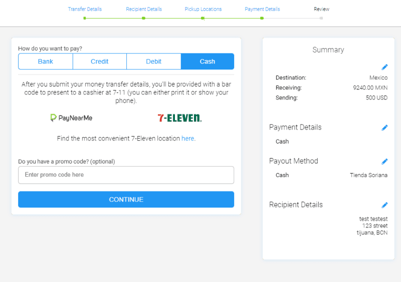 Ria select payment method