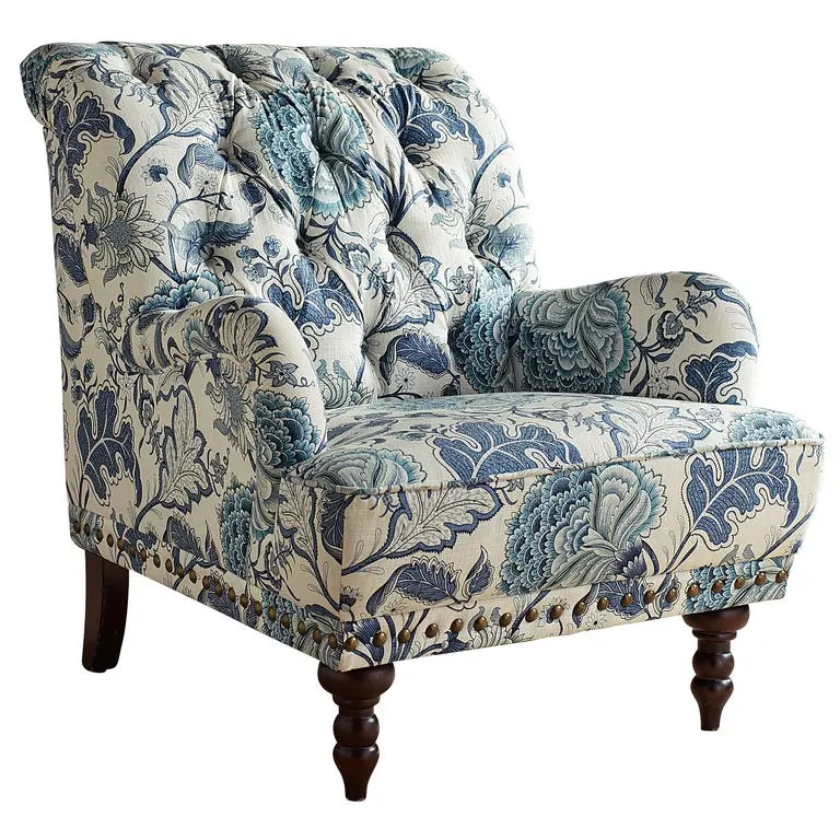 indigo blue floral armchair