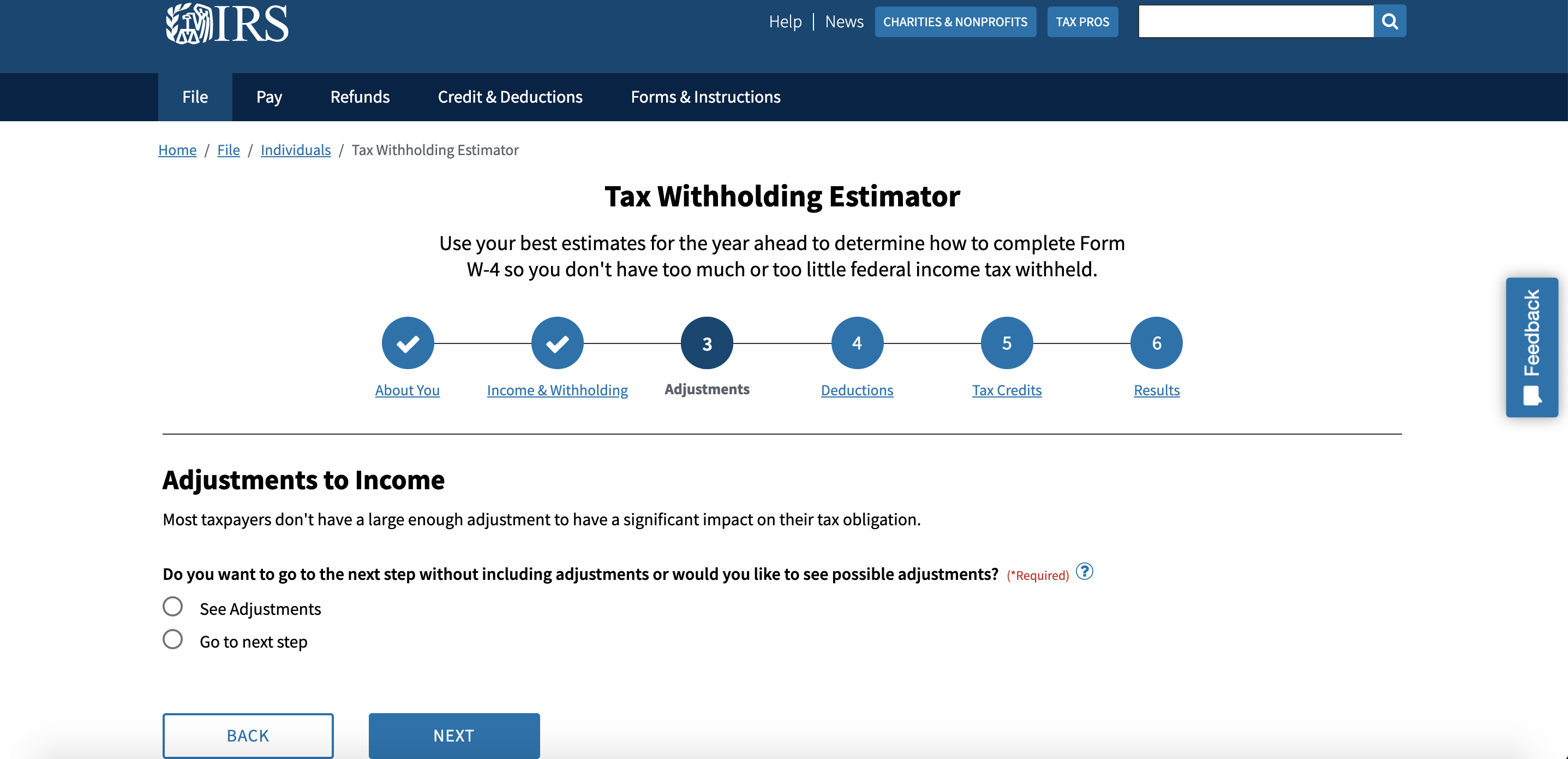 IRS Tax Withholding Estimator