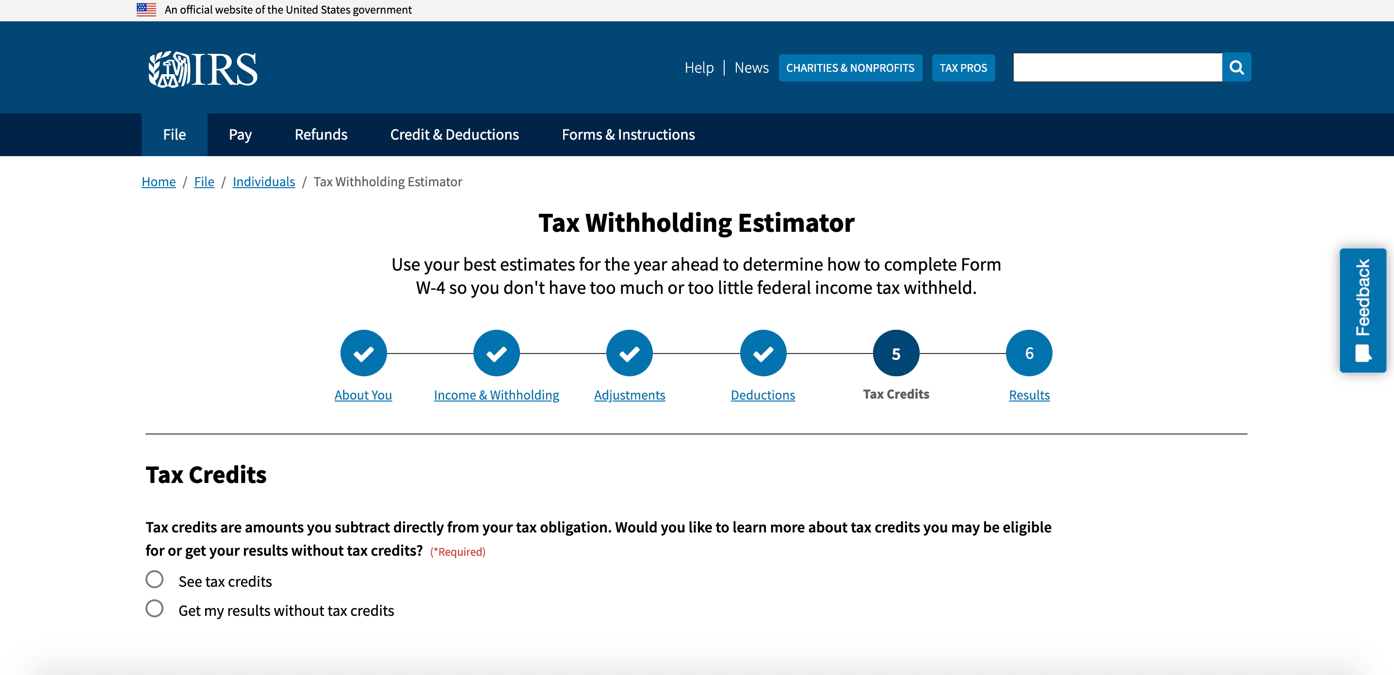 IRS Tax Withholding Estimator