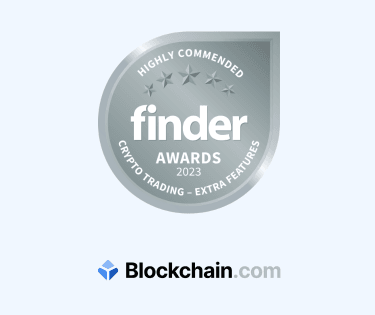 Blockchain.com crypto trading platform extra features highly commended badge