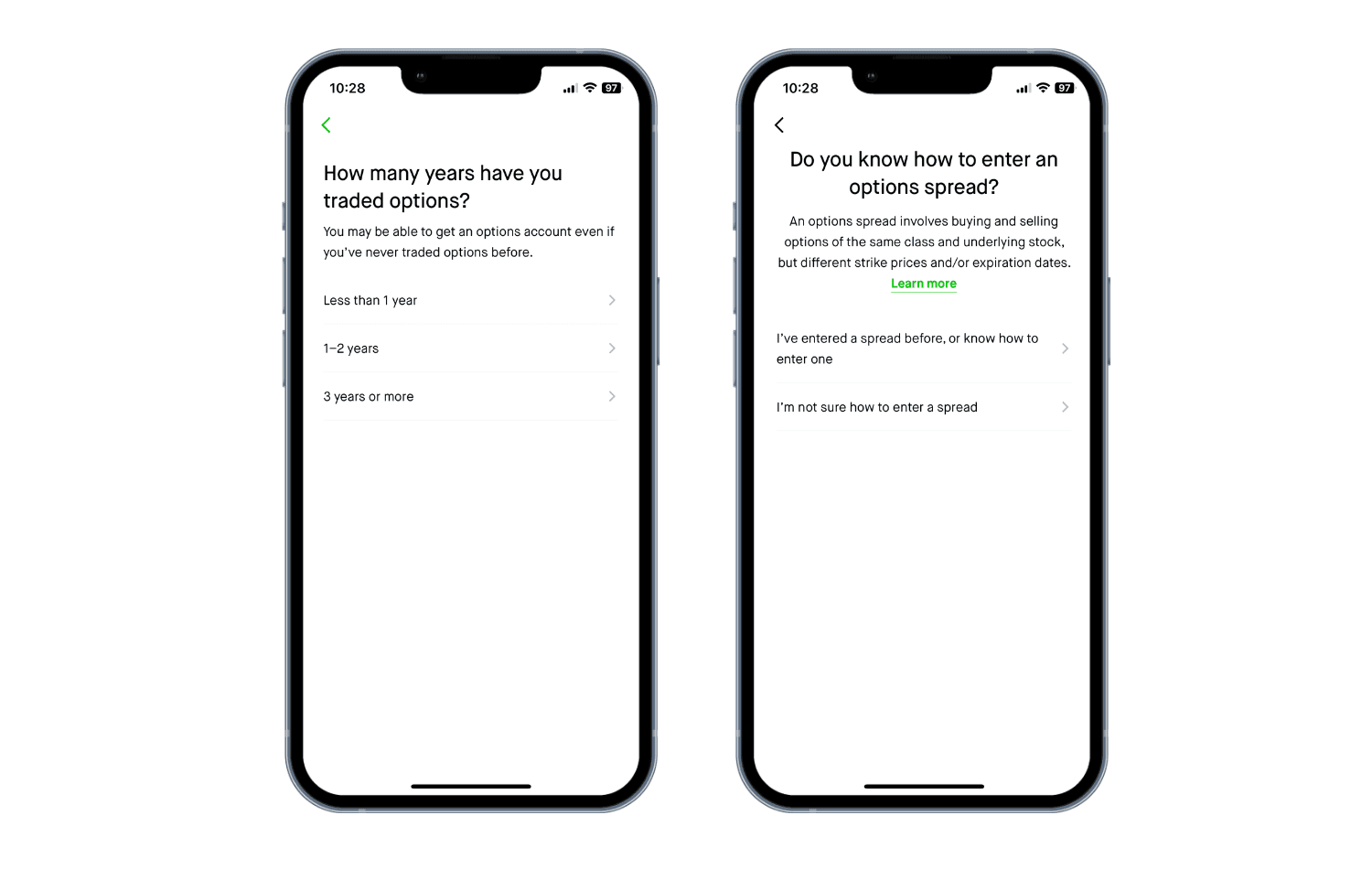 Screenshots of Robinhood mobile app