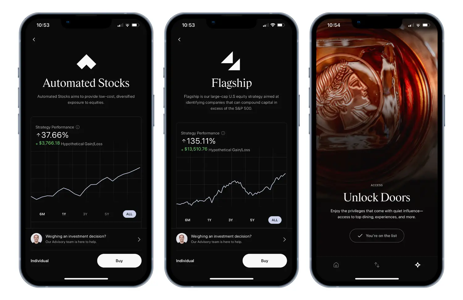 Screenshots of Robinhood mobile app