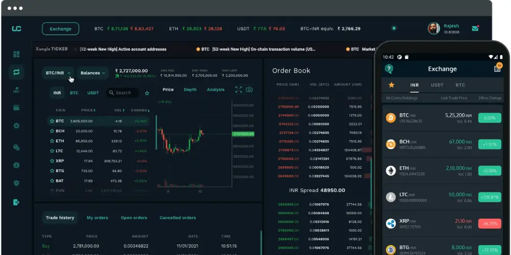 Unocoin Cryptocurrency Exchange markets interface