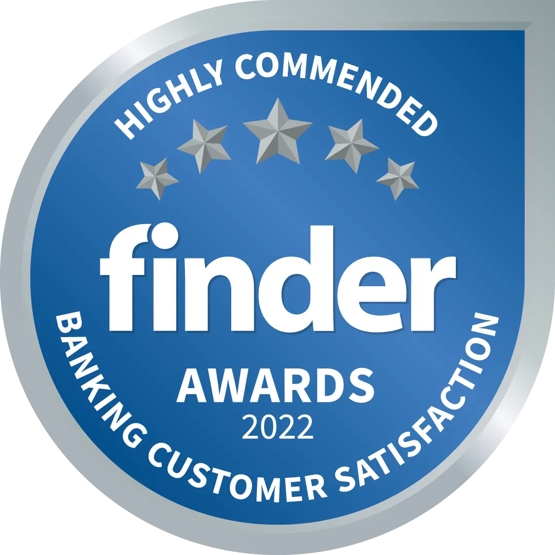 Finder Banking Customer Satisfaction Awards 2022 highly commended badge