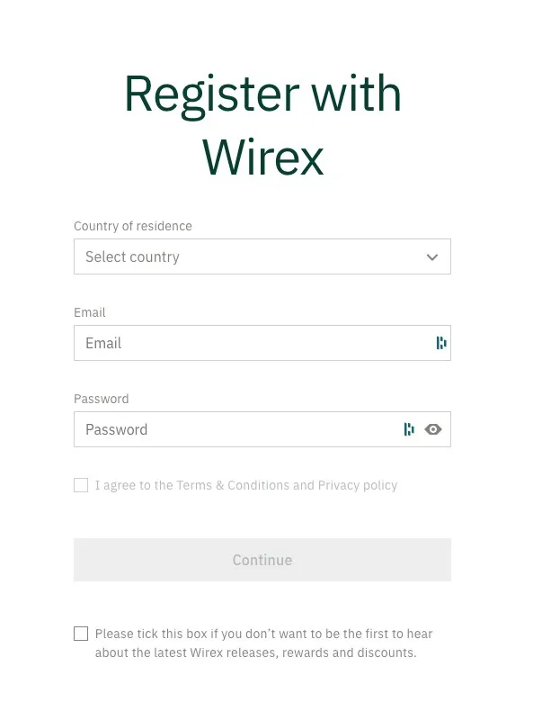 Wirex - signing up - getting started