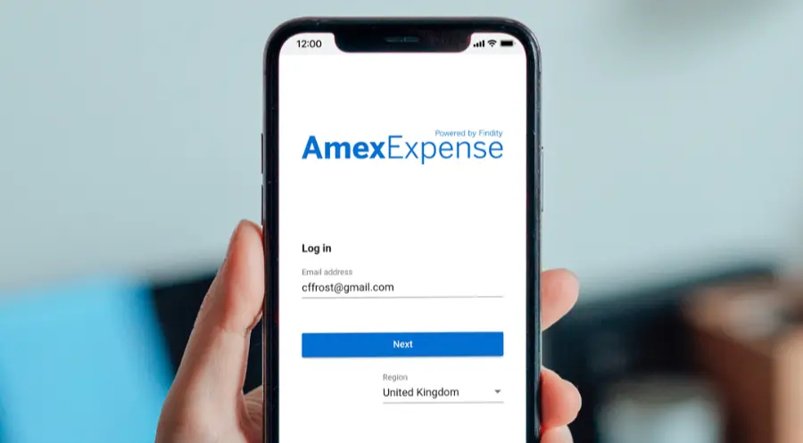 A close-up of the AmexExpense log-in screen.