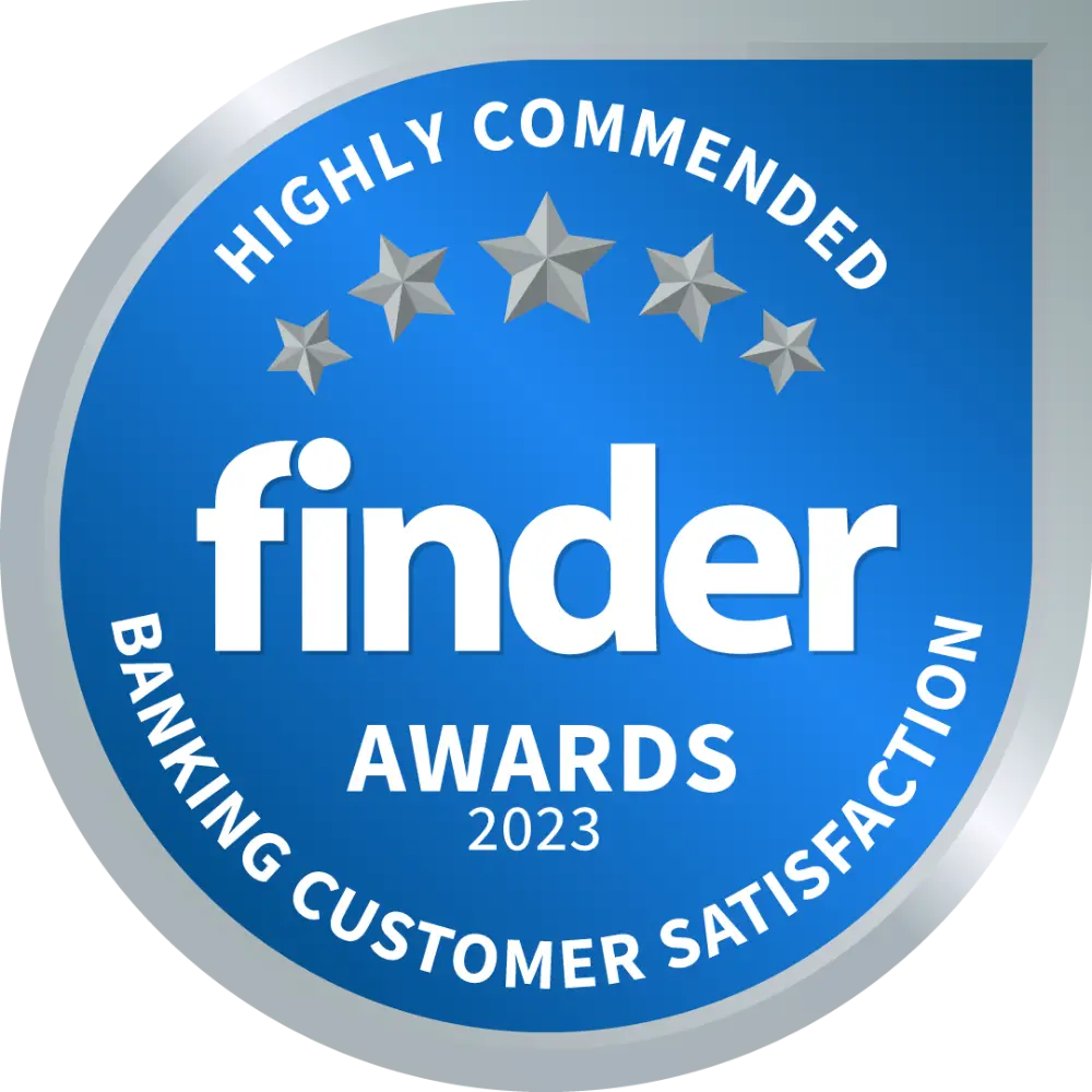 Finder Banking Customer Satisfaction Awards 2023 highly commended badge