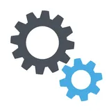 Grey and blue gears icon