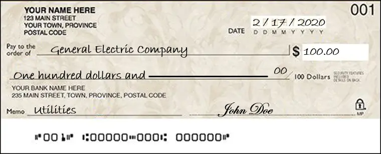 Example Cheque With 100 Dollars Supplied 