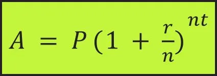 Compound interest formula: A = P(1 + r/n)^nt