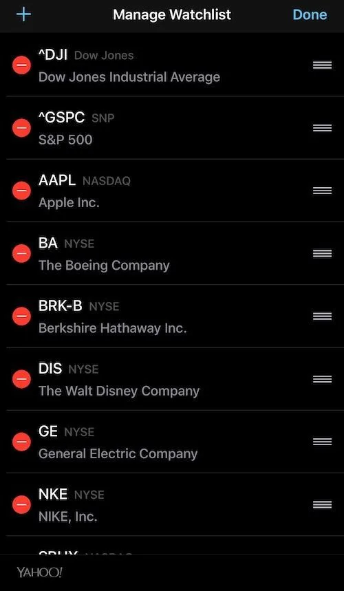 Screen shot of Apple stock app