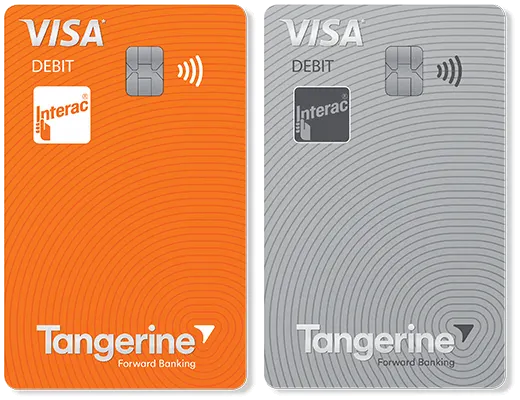 Tangerine Visa Debit cards, orange and grey