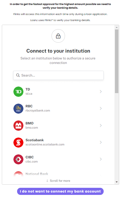 Bank verification interface