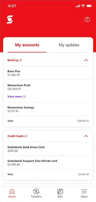 Scotiabank mobile app screenshot