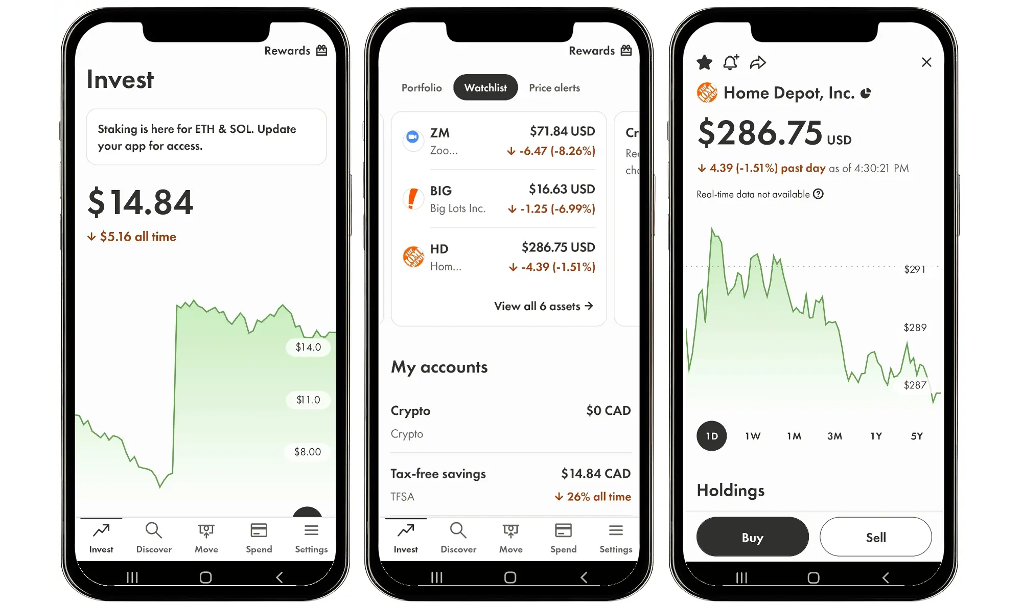 Wealthsimple mobile app screenshots
