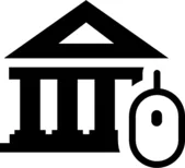 Bank and computer mouse icon. Financial concept.
