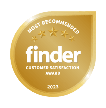 Most Recommended: Finder Customer Satisfaction Award 2023 gold badge
