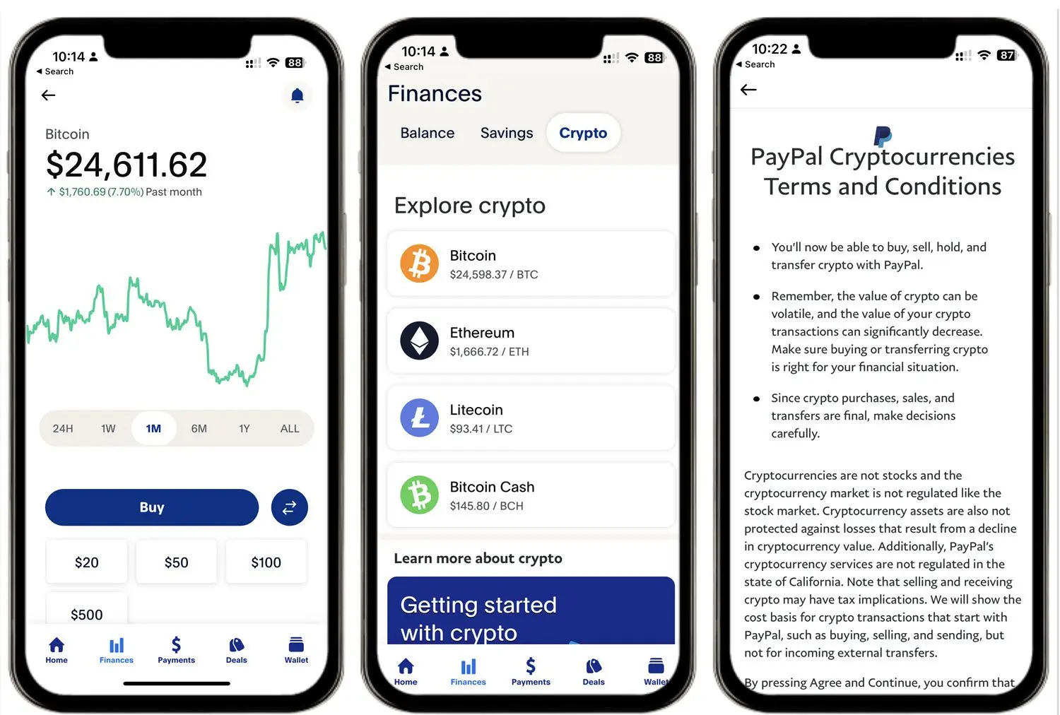 Screenshot of buying Bitcoin with PayPal via mobile app